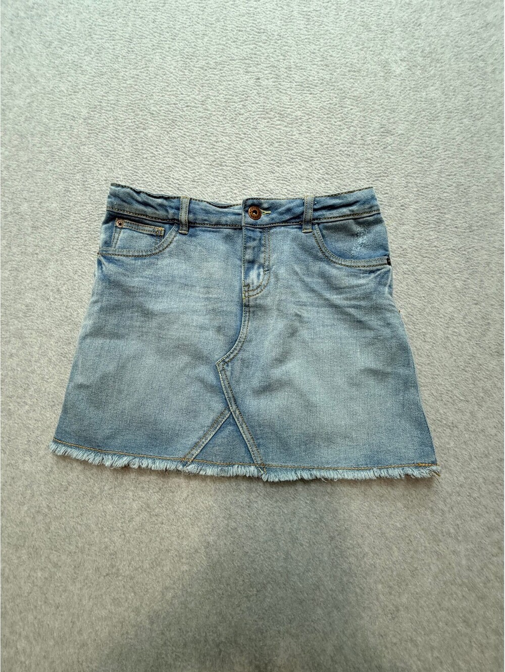 Lucky Brand Girls Denim Skirt 12 Light Wash Blue Frayed Hem Adjustable Waist